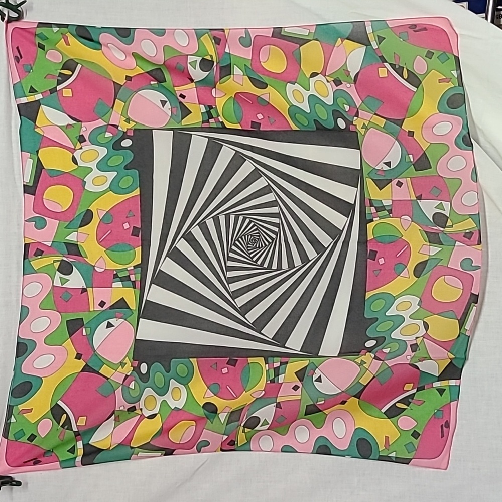 Vintage Retro Geometric Swirl Square Abstract Floral Sheer Scarf 31"